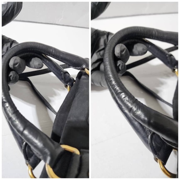 Authentic PRADA Tessuto Nylon And Leather Bauletto Bag Black - Picture 5 of 15